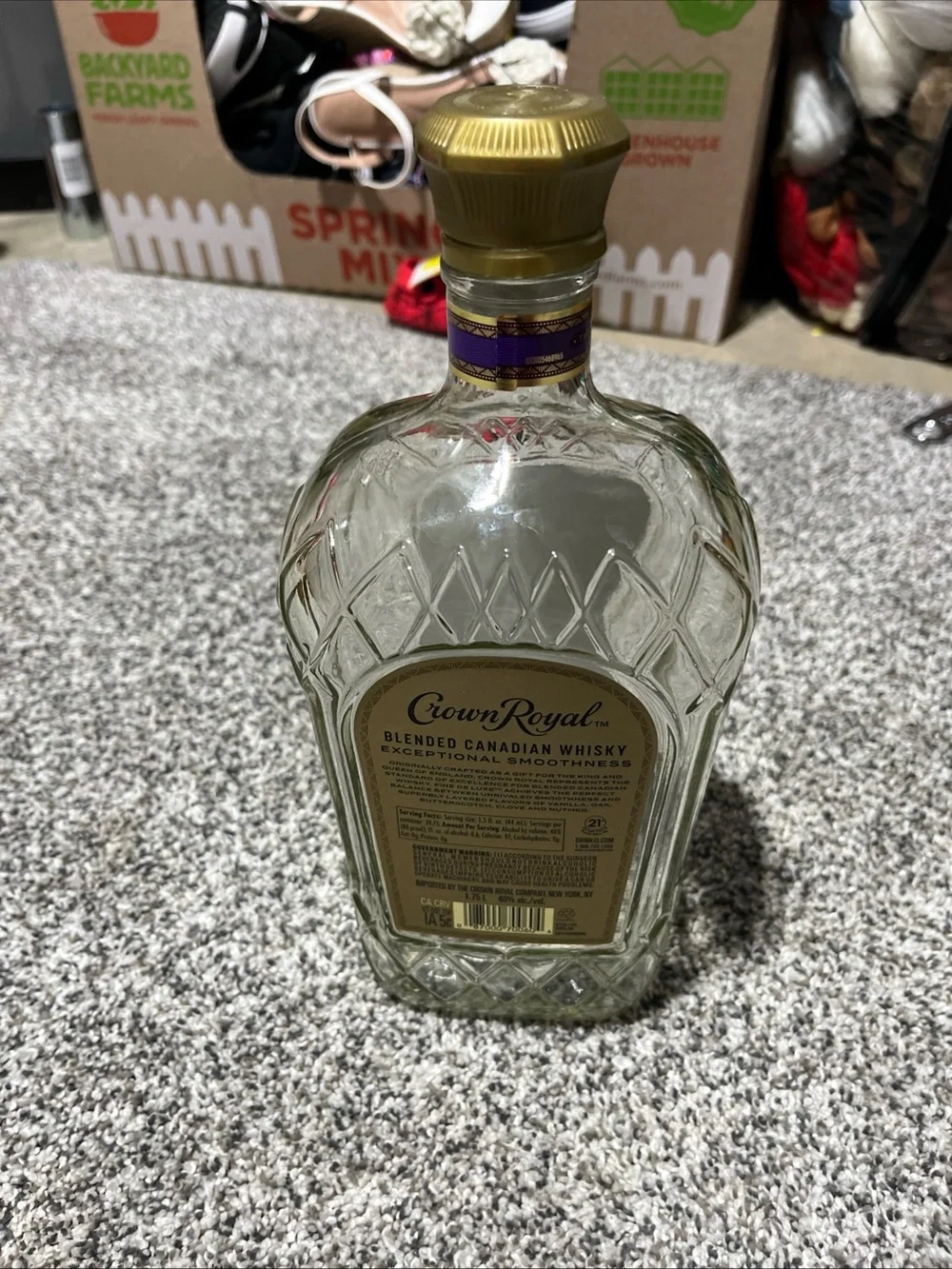 Crown Royal Fine De Luxe Canadian Whisky EMPTY Bottle 1.75 L